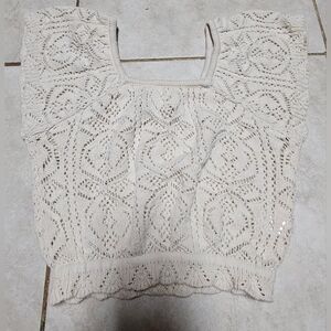 Crochet knit crop top and midi skirt set small